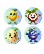 Lemon, Coconut, Musk Melon, Blueberry Fridge Magnets Ã¢â‚¬â€œ 4 Piece Set | 3 Inch Round Wall Fridge Decor (F23271)