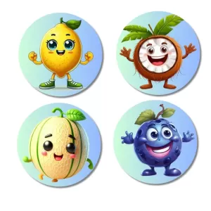 Lemon, Coconut, Musk Melon, Blueberry Fridge Magnets – 4 Piece Set | 3 Inch Round Wall Fridge Decor (F23271) Lemon, Coconut, Musk Melon, Blueberry Fridge Magnets – 4 Piece Set | 3 Inch Round Wall Fridge Decor (F23271)