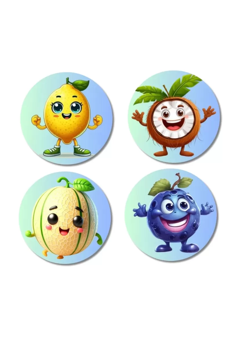 Lemon, Coconut, Musk Melon, Blueberry Fridge Magnets Ã¢â‚¬â€œ 4 Piece Set | 3 Inch Round Wall Fridge Decor (F23271)