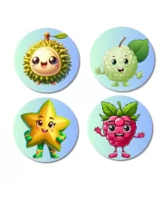 Durian, Custard Apple, Starfruit, Raspberry Fridge Magnets Ã¢â‚¬â€œ 4 Piece Set | 3 Inch Round Wall Fridge Decor (F23272)
