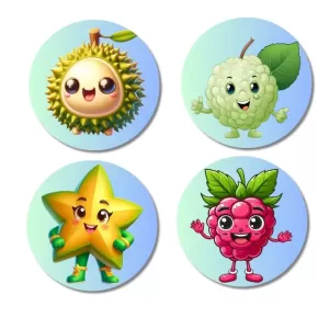 Durian, Custard Apple, Starfruit, Raspberry Fridge Magnets – 4 Piece Set | 3 Inch Round Wall Fridge Decor (F23272) Durian, Custard Apple, Starfruit, Raspberry Fridge Magnets – 4 Piece Set | 3 Inch Round Wall Fridge Decor (F23272)