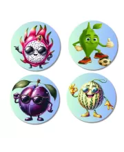 Dragon Fruit, Mango, Plum, Melon Fridge Magnets Ã¢â‚¬â€œ 4 Piece Set | 3 Inch Round Wall Fridge Decor (F23273)
