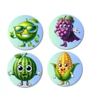 Lime, Grapes, Watermelon, Corn Fridge Magnets Ã¢â‚¬â€œ 4 Piece Set | 3 Inch Round Wall Fridge Decor (F23274)