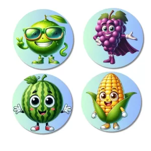 Lime, Grapes, Watermelon, Corn Fridge Magnets Ã¢â‚¬â€œ 4 Piece Set | 3 Inch Round Wall Fridge Decor (F23274)
