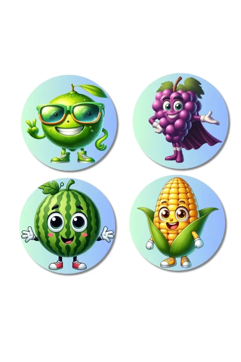 Lime, Grapes, Watermelon, Corn Fridge Magnets Ã¢â‚¬â€œ 4 Piece Set | 3 Inch Round Wall Fridge Decor (F23274)