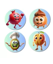 Pomegranate, Onion, Kiwi, Peach Fridge Magnets Ã¢â‚¬â€œ 4 Piece Set | 3 Inch Round Wall Fridge Decor (F23275)