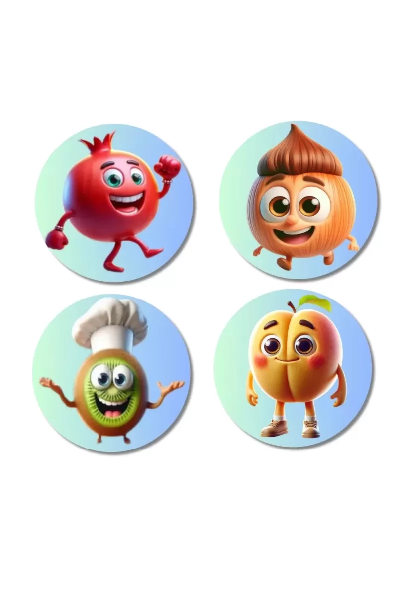 Pomegranate, Onion, Kiwi, Peach Fridge Magnets Ã¢â‚¬â€œ 4 Piece Set | 3 Inch Round Wall Fridge Decor (F23275)