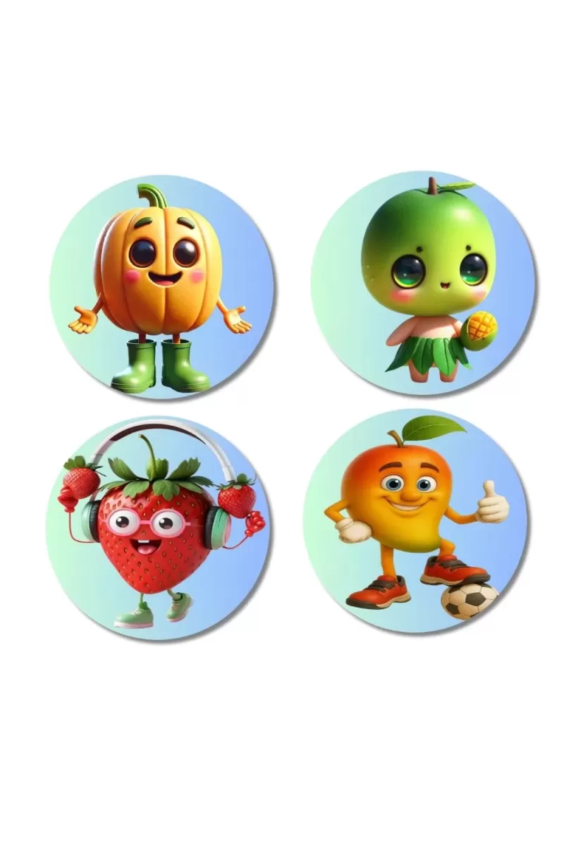 Pumpkin, Avocado, Strawberry, Orange Fridge Magnets Ã¢â‚¬â€œ 4 Piece Set | 3 Inch Round Wall Fridge Decor (F23276)