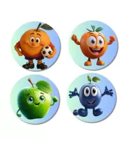 Orange, Tangerine, Green Apple, Blueberry Fridge Magnets Ã¢â‚¬â€œ 4 Piece Set | 3 Inch Round Wall Fridge Decor (F23277)