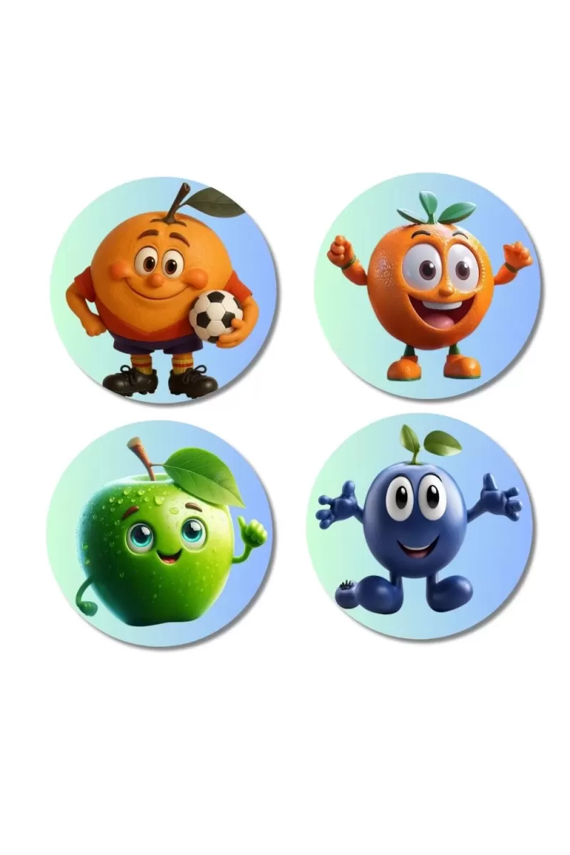 Orange, Tangerine, Green Apple, Blueberry Fridge Magnets Ã¢â‚¬â€œ 4 Piece Set | 3 Inch Round Wall Fridge Decor (F23277)