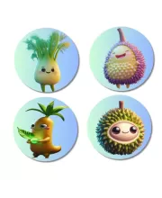 Fennel, Fig, Carrot, Durian Fridge Magnets Ã¢â‚¬â€œ 4 Piece Set | 3 Inch Round Wall Fridge Decor (F23296)