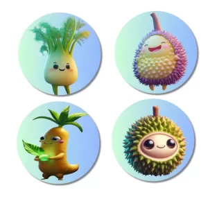 Fennel, Fig, Carrot, Durian Fridge Magnets – 4 Piece Set | 3 Inch Round Wall Fridge Decor (F23296) Fennel, Fig, Carrot, Durian Fridge Magnets – 4 Piece Set | 3 Inch Round Wall Fridge Decor (F23296)