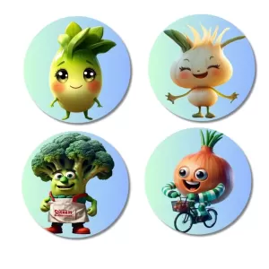 Radish, Garlic, Broccoli, Onion Fridge Magnets – 4 Piece Set | 3 Inch Round Wall Fridge Decor (F23297) Radish, Garlic, Broccoli, Onion Fridge Magnets – 4 Piece Set | 3 Inch Round Wall Fridge Decor (F23297)