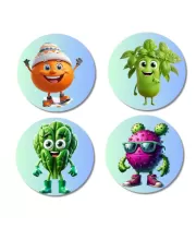 Orange, Celery, Spinach, Dragon Fruit Fridge Magnets Ã¢â‚¬â€œ 4 Piece Set | 3 Inch Round Wall Fridge Decor (F23298)