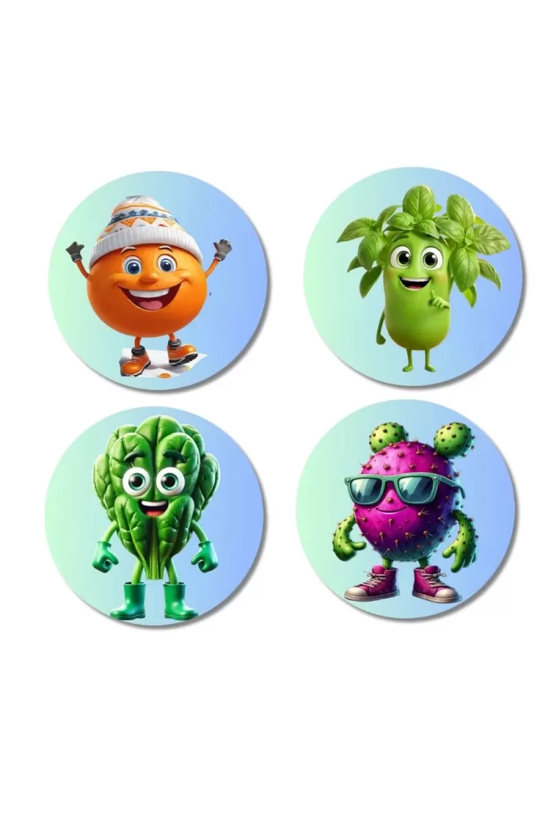 Orange, Celery, Spinach, Dragon Fruit Fridge Magnets Ã¢â‚¬â€œ 4 Piece Set | 3 Inch Round Wall Fridge Decor (F23298)