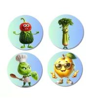 Watermelon, Celery, Brussels Sprout, Lemon Fridge Magnets Ã¢â‚¬â€œ 4 Piece Set | 3 Inch Round Wall Fridge Decor (F23299)