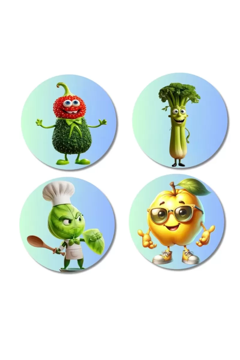 Watermelon, Celery, Brussels Sprout, Lemon Fridge Magnets Ã¢â‚¬â€œ 4 Piece Set | 3 Inch Round Wall Fridge Decor (F23299)