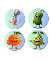 Garlic, Bitter Gourd, Orange, Guava Fridge Magnets Ã¢â‚¬â€œ 4 Piece Set | 3 Inch Round Wall Fridge Decor (F23300)