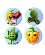 Chili, Bitter Gourd, Okra, Capsicum Fridge Magnets Ã¢â‚¬â€œ 4 Piece Set | 3 Inch Round Wall Fridge Decor (F23302)