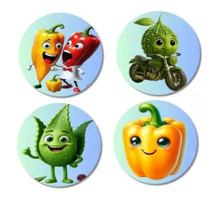 Chili, Bitter Gourd, Okra, Capsicum Fridge Magnets – 4 Piece Set | 3 Inch Round Wall Fridge Decor (F23302) Chili, Bitter Gourd, Okra, Capsicum Fridge Magnets – 4 Piece Set | 3 Inch Round Wall Fridge Decor (F23302)