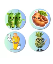 Peas, Tamarind, Corn, Custard Apple Fridge Magnets Ã¢â‚¬â€œ 4 Piece Set | 3 Inch Round Wall Fridge Decor (F23303)