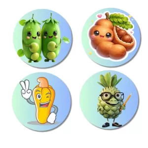 Peas, Tamarind, Corn, Custard Apple Fridge Magnets – 4 Piece Set | 3 Inch Round Wall Fridge Decor (F23303) Peas, Tamarind, Corn, Custard Apple Fridge Magnets – 4 Piece Set | 3 Inch Round Wall Fridge Decor (F23303)