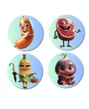 Sausage, Steak, Banana, Fig Fridge Magnets Ã¢â‚¬â€œ 4 Piece Set | 3 Inch Round Wall Fridge Decor (F23304)