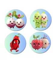 Radish, Peas, Chili, Apple Fridge Magnets Ã¢â‚¬â€œ 4 Piece Set | 3 Inch Round Wall Fridge Decor (F23306)