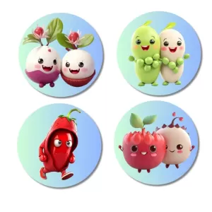 Radish, Peas, Chili, Apple Fridge Magnets – 4 Piece Set | 3 Inch Round Wall Fridge Decor (F23306) Radish, Peas, Chili, Apple Fridge Magnets – 4 Piece Set | 3 Inch Round Wall Fridge Decor (F23306)