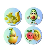 Radish, Peas, Chili, Apple Fridge Magnets Ã¢â‚¬â€œ 4 Piece Set | 3 Inch Round Wall Fridge Decor (F23307)
