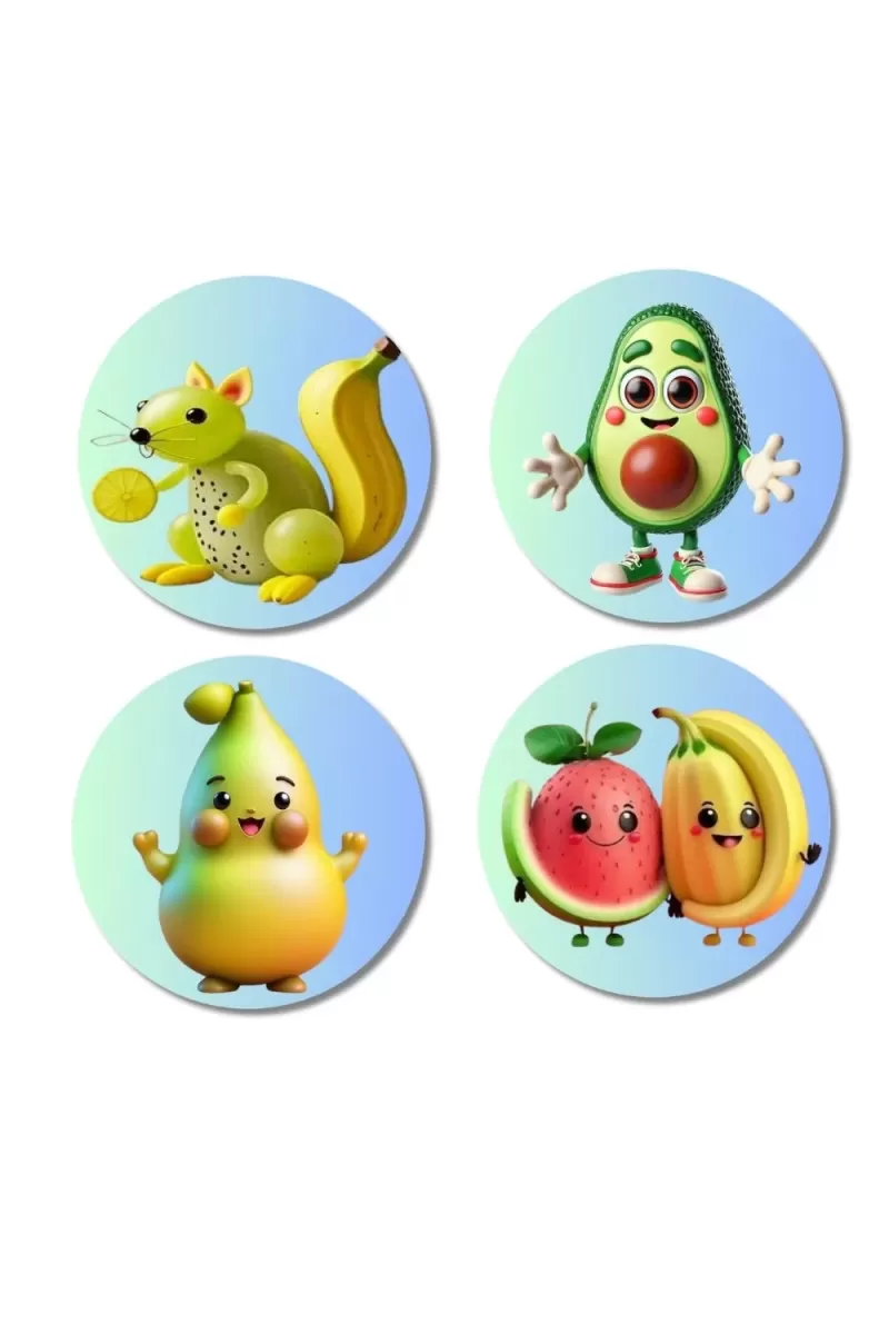 Radish, Peas, Chili, Apple Fridge Magnets Ã¢â‚¬â€œ 4 Piece Set | 3 Inch Round Wall Fridge Decor (F23307)