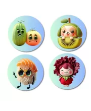 Radish, Peas, Chili, Apple Fridge Magnets Ã¢â‚¬â€œ 4 Piece Set | 3 Inch Round Wall Fridge Decor (F23308)