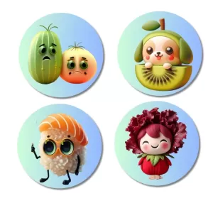 Radish, Peas, Chili, Apple Fridge Magnets – 4 Piece Set | 3 Inch Round Wall Fridge Decor (F23308) Radish, Peas, Chili, Apple Fridge Magnets – 4 Piece Set | 3 Inch Round Wall Fridge Decor (F23308)