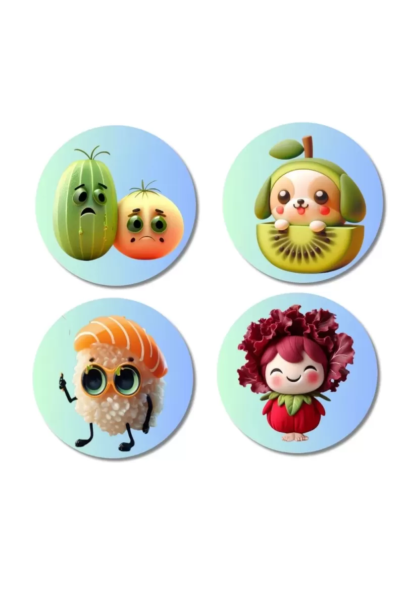 Radish, Peas, Chili, Apple Fridge Magnets Ã¢â‚¬â€œ 4 Piece Set | 3 Inch Round Wall Fridge Decor (F23308)