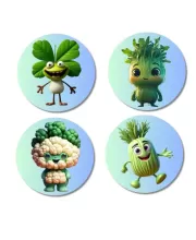 Radish, Peas, Chili, Apple Fridge Magnets Ã¢â‚¬â€œ 4 Piece Set | 3 Inch Round Wall Fridge Decor (F23311)