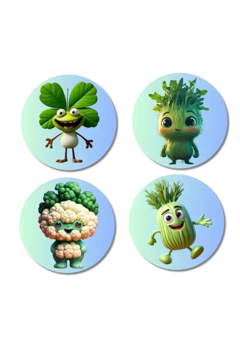 Radish, Peas, Chili, Apple Fridge Magnets Ã¢â‚¬â€œ 4 Piece Set | 3 Inch Round Wall Fridge Decor (F23311)