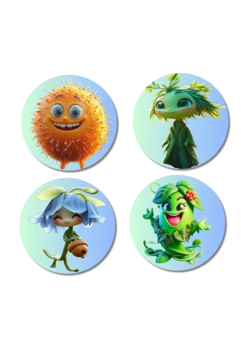 Lychee, Seaweed, Bluebell, Mint Fridge Magnets Ã¢â‚¬â€œ 4 Piece Set | 3 Inch Round Wall Fridge Decor (F23312)