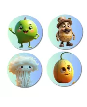 Mango, Potato, Cauliflower, Muskmelon Fridge Magnets Ã¢â‚¬â€œ 4 Piece Set | 3 Inch Round Wall Fridge Decor (F23313)