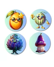 Mango, Watermelon, Artichoke, Mushroom Fridge Magnets Ã¢â‚¬â€œ 4 Piece Set | 3 Inch Round Wall Fridge Decor (F23314)