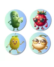Cucumber, Tomato, Pear, Onion Fridge Magnets Ã¢â‚¬â€œ 4 Piece Set | 3 Inch Round Wall Fridge Decor (F23315)