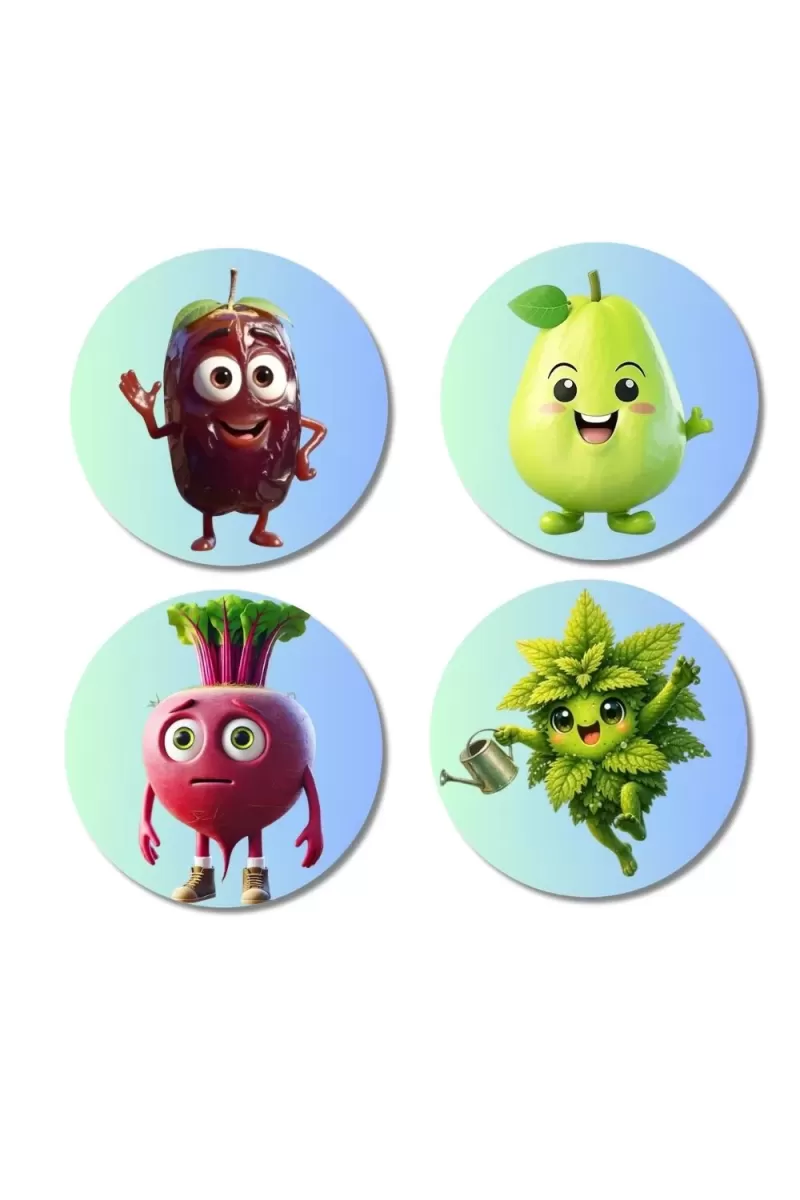 Beetroot, Pear, Radish, Mint Fridge Magnets Ã¢â‚¬â€œ 4 Piece Set | 3 Inch Round Wall Fridge Decor (F23316)