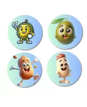 Durian, Olive, Almond, Peanut Fridge Magnets Ã¢â‚¬â€œ 4 Piece Set | 3 Inch Round Wall Fridge Decor (F23318)