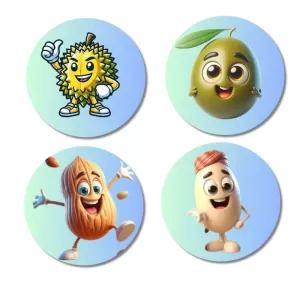 Durian, Olive, Almond, Peanut Fridge Magnets Ã¢â‚¬â€œ 4 Piece Set | 3 Inch Round Wall Fridge Decor (F23318)