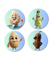 Pomegranate, Bitter Gourd, Cashew, Sapota Fridge Magnets Ã¢â‚¬â€œ 4 Piece Set | 3 Inch Round Wall Fridge Decor (F23319)
