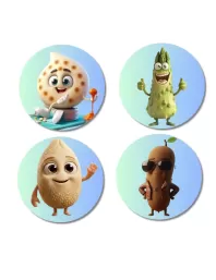 Pomegranate, Bitter Gourd, Cashew, Sapota Fridge Magnets Ã¢â‚¬â€œ 4 Piece Set | 3 Inch Round Wall Fridge Decor (F23319)