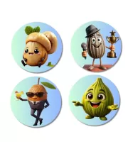 Pomegranate, Bitter Gourd, Cashew, Sapota Fridge Magnets Ã¢â‚¬â€œ 4 Piece Set | 3 Inch Round Wall Fridge Decor (F23320)