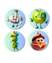 Garlic, Apple, Mint, Walnut Fridge Magnets Ã¢â‚¬â€œ 4 Piece Set | 3 Inch Round Wall Fridge Decor (F23321)