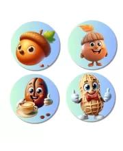Acorn, Hazelnut, Coffee Bean, Peanut Fridge Magnets  4 Piece Set | 3 Inch Round Wall Fridge Decor (F23322)