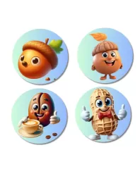 Acorn, Hazelnut, Coffee Bean, Peanut Fridge Magnets Ã¢â‚¬â€œ 4 Piece Set | 3 Inch Round Wall Fridge Decor (F23322)
