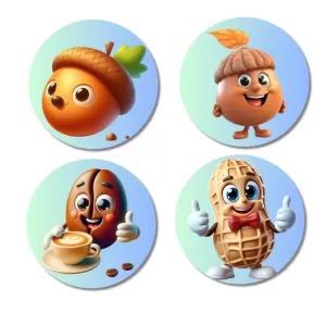 Acorn, Hazelnut, Coffee Bean, Peanut Fridge Magnets – 4 Piece Set | 3 Inch Round Wall Fridge Decor (F23322) Acorn, Hazelnut, Coffee Bean, Peanut Fridge Magnets – 4 Piece Set | 3 Inch Round Wall Fridge Decor (F23322)
